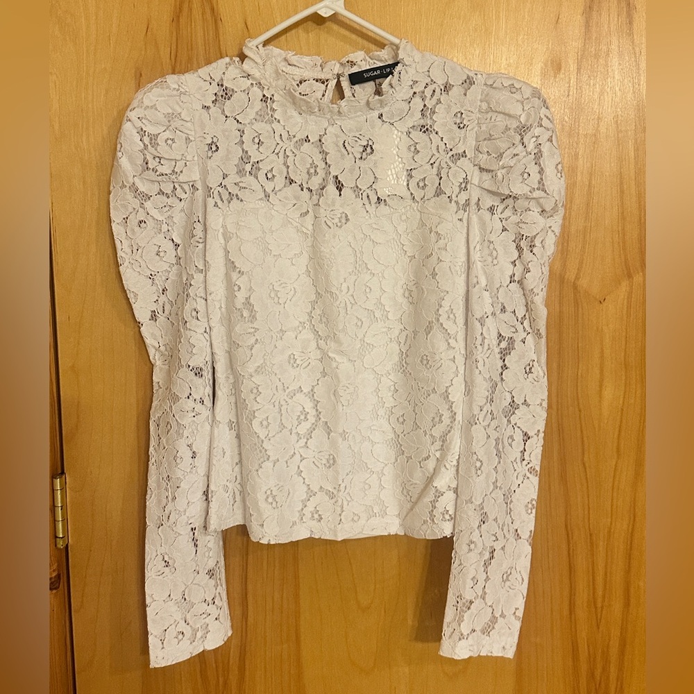 NWT Sugarlips White Lace Long Sleeve Blouse